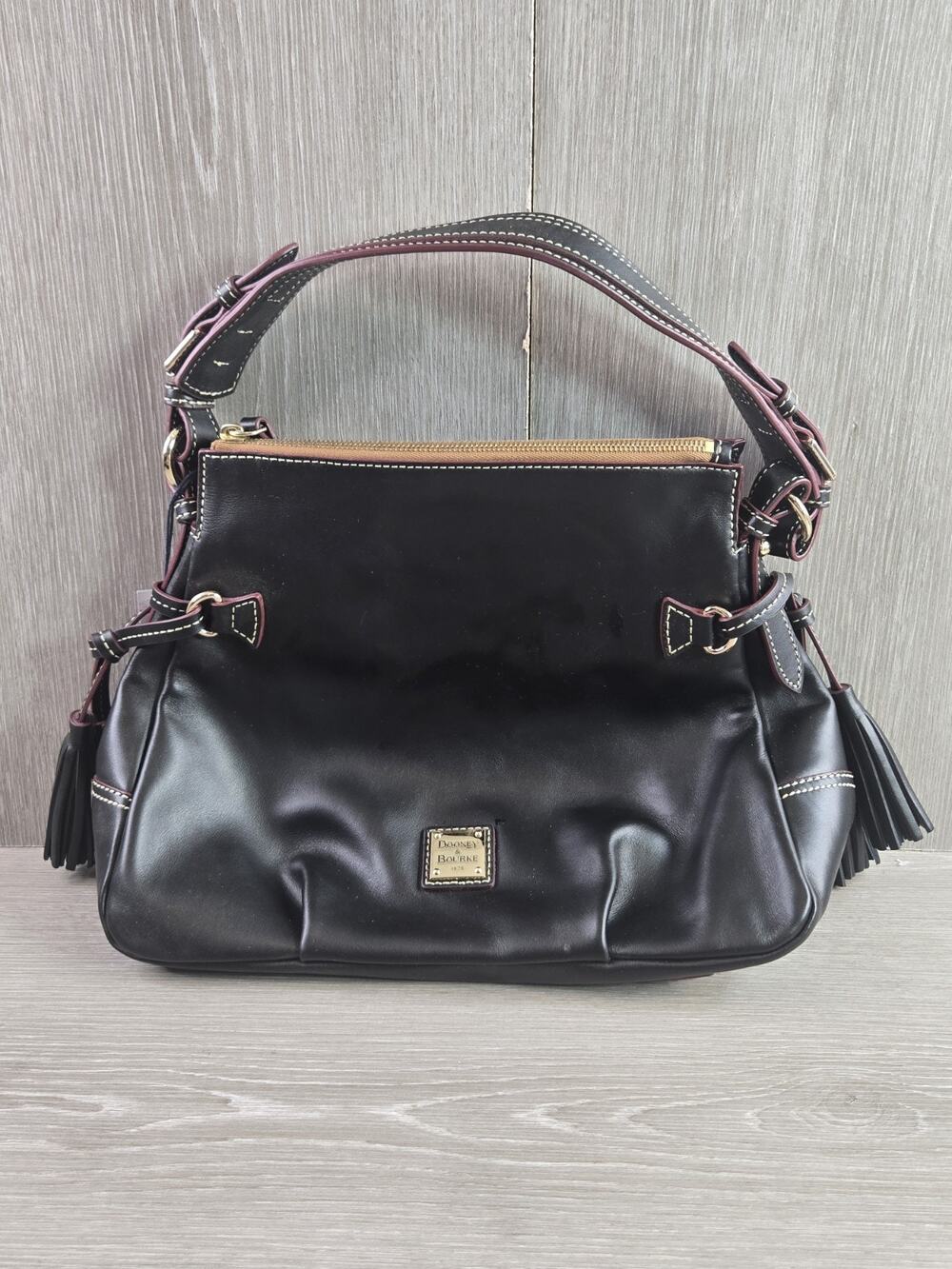 Dooney & Bourke Smooth Leather Shoulder Bag w/ Tassels- Tegan Black NWT